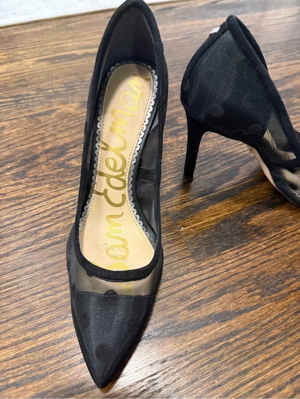 Sam Edelman Black Mesh Polka Dot Pointed Toe Pumps